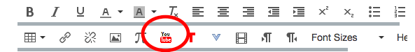 Canvas editor toolbar with the YouTube tool icon circled in red