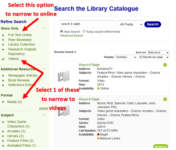 Search for videos in the Library catalogue