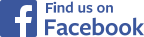 Facebook logo, with the text "find us on Facebook" displayed.