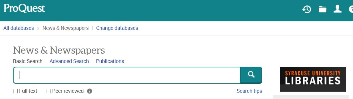 ProQuest News and Newspapers Database Interface