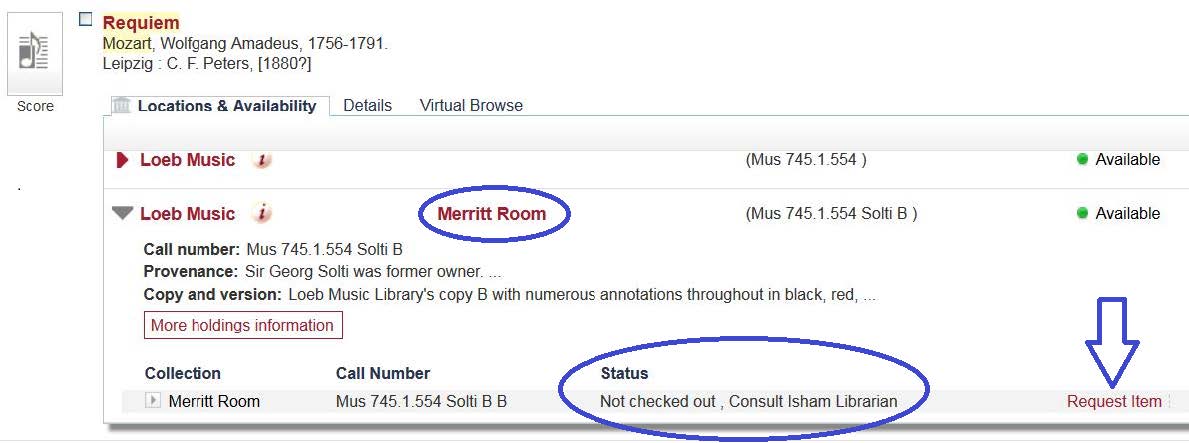 HOLLIS+ Availability tab with special collection request