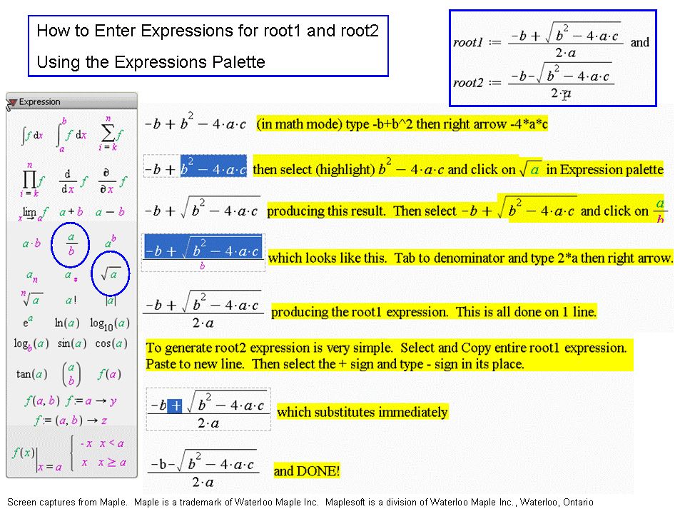 Image of an example with quadratic formula 