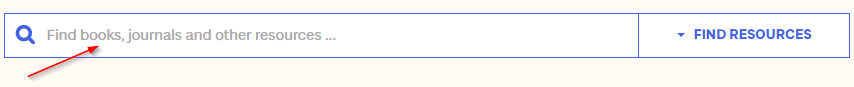 Arrow pointing to library catalogue search box