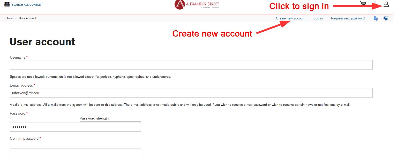 screen shot showing the location of the create new account button