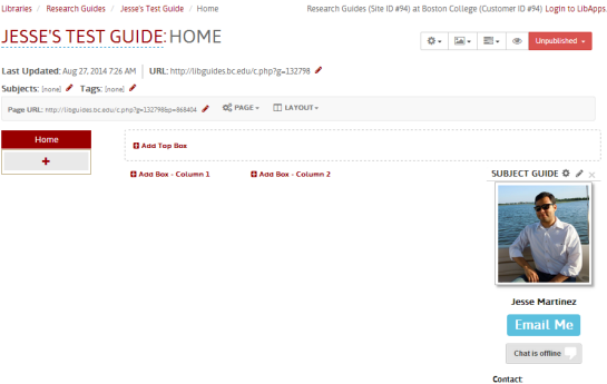 Screen shot of a newly created guide