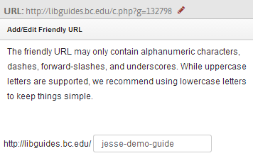 Setting a guide's friendly URL