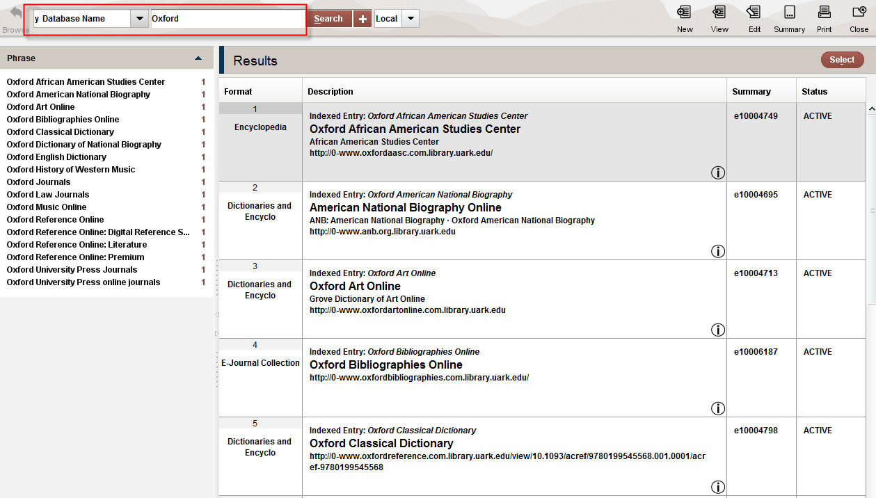 database search 