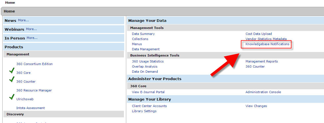 Knowledge base notification page 