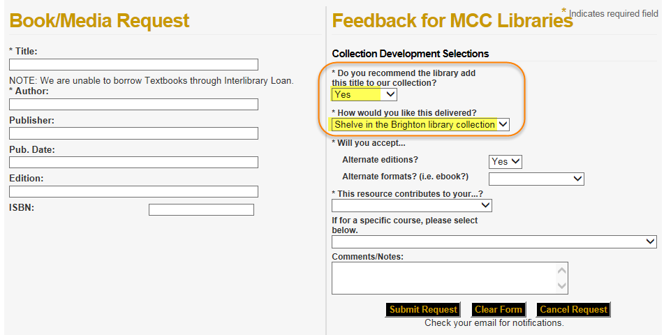 ILLiad Feedback for MCC Libraries fields