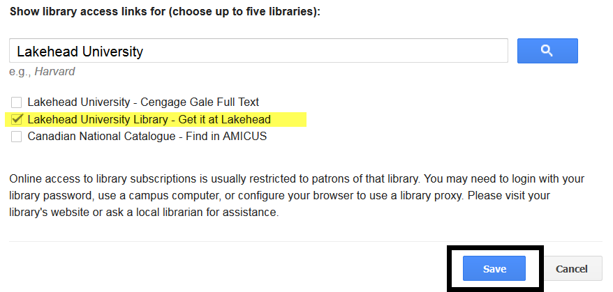 Google Scholar- Save Settings