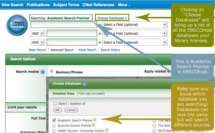 Academic Search Premier in EBSCOHost example