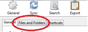 A red circle around "Files and Folders" tab