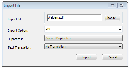 Import dialog box