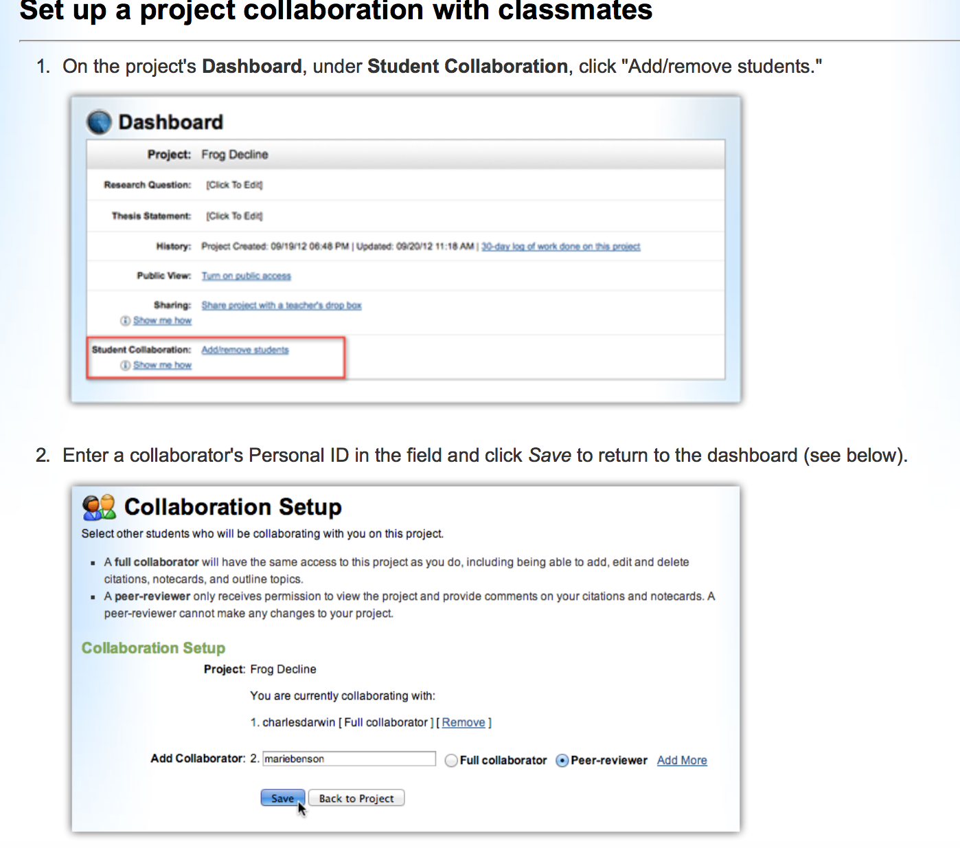 Student Collaboration Instructions NoodleTools Online