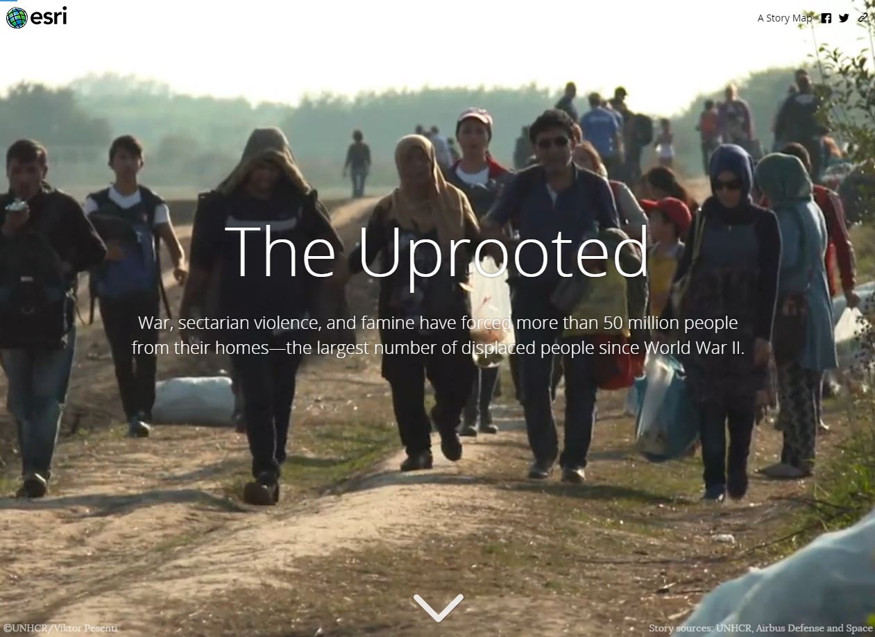 homepage of ESRI StoryMap the Uprooted website