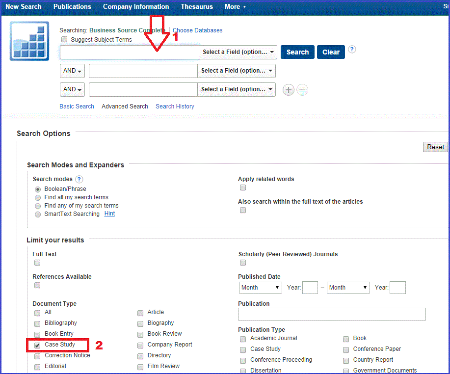 image of Business Source Complete, how to search case studies