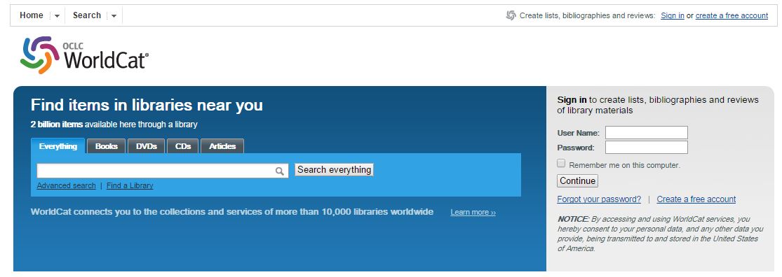 Screenshot of the WorldCat.org interface