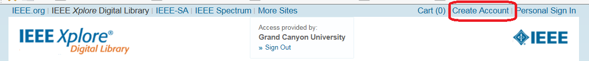 IEEE Xplore Create Account button