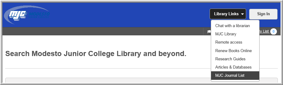 Select MJC Journal List from Library Links