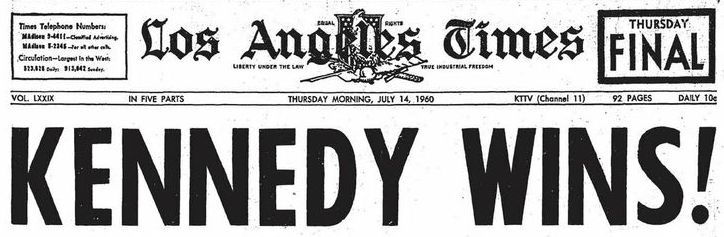 Newspaper headline declaring 'Kennedy Wins!'