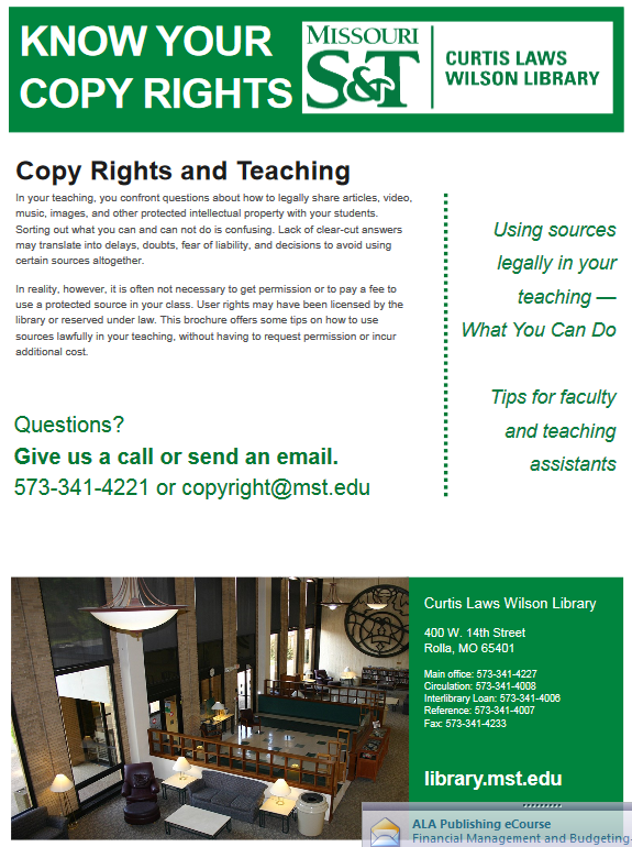 Copyright In the Classroom Copyright Subject Guides at Missouri