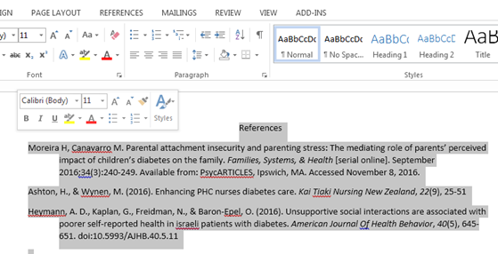 select only the reference page text, then use the Sort command