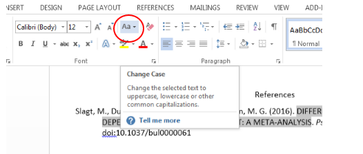 the home menu option is called change case