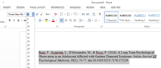 Set the font size to 12