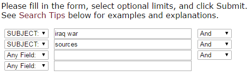 Advanced search: Subject = iraq war and Subject = sources