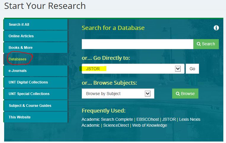 UNT LIbraries Databases search for Jstor