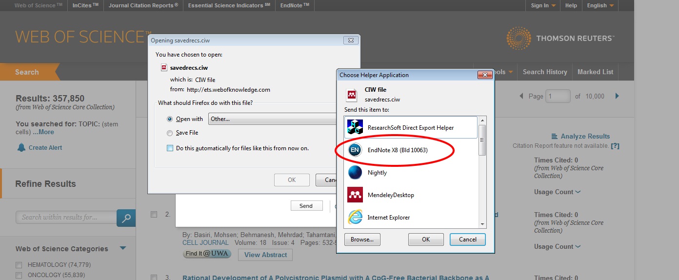 Web of Science Select Mendeley Desktop