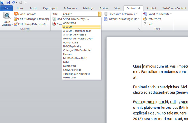 microsoft word endnote previously used