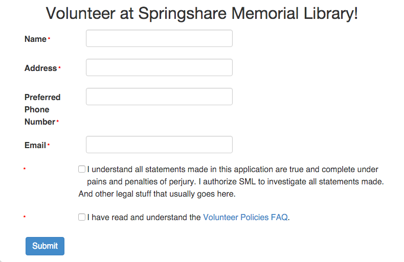 volunteer signup form