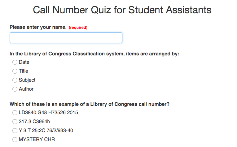 Call Number Shelving Quiz