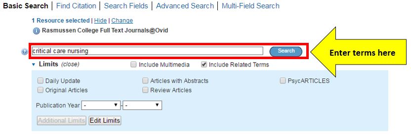 Enter brief keywords into the search box