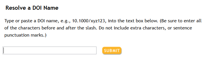 screenshot of DOI entry field