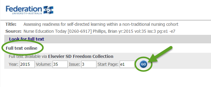 screenshot of article provider list, indicating blue Go button