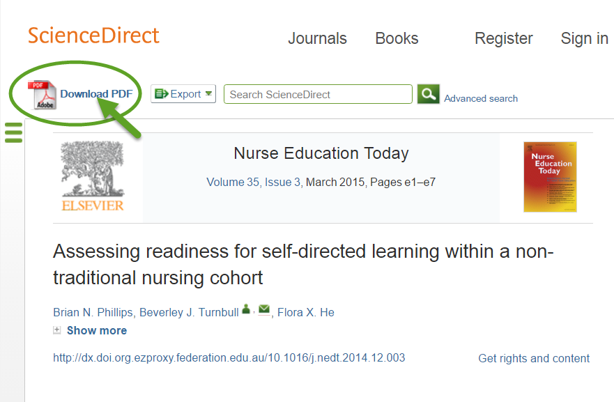 screenshot of article web page, indicating PDF link and icon