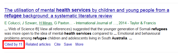 screenshot, Google Scholar, showing Cited by link underneath an article in the results list
