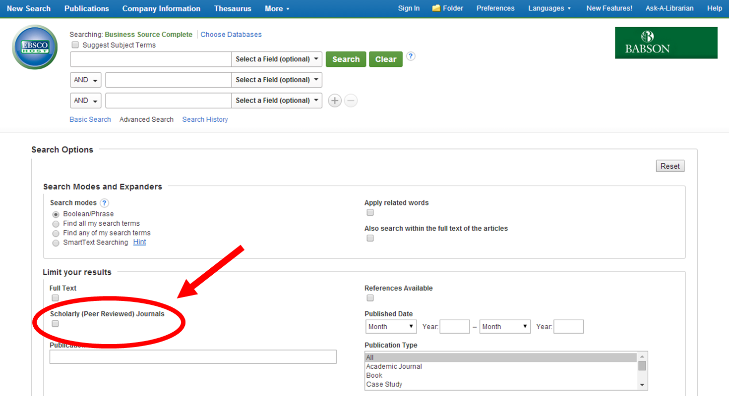 Search Tips Business Source Premier EBSCOhost LibGuides at Babson
