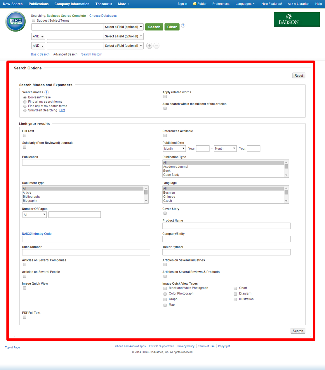 Search Tips Business Source Premier EBSCOhost LibGuides at Babson