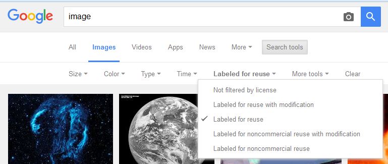 Google Images-filter for Creative Commons licensing