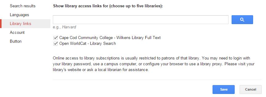 Google Scholar Settings