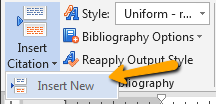 Microsoft Word screenshot with an arrow pointing to the RefWorks "Inser New" link.