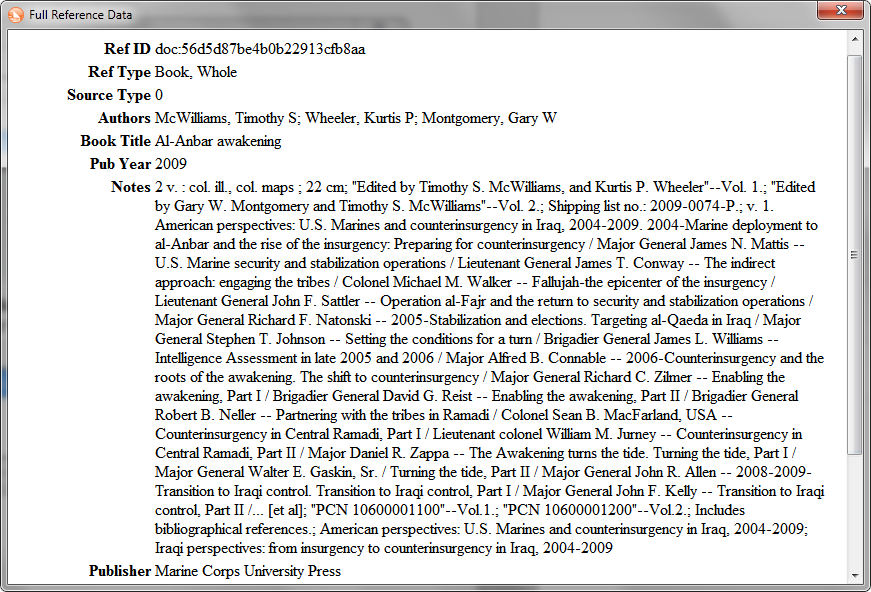 Write-N-Cite Full Reference Data screenshot.