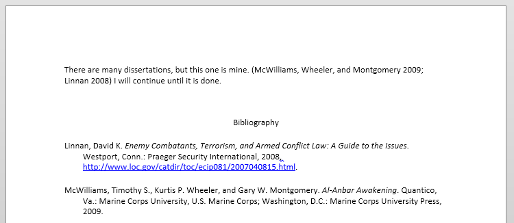 Screenshot of a Word document with a bibliography