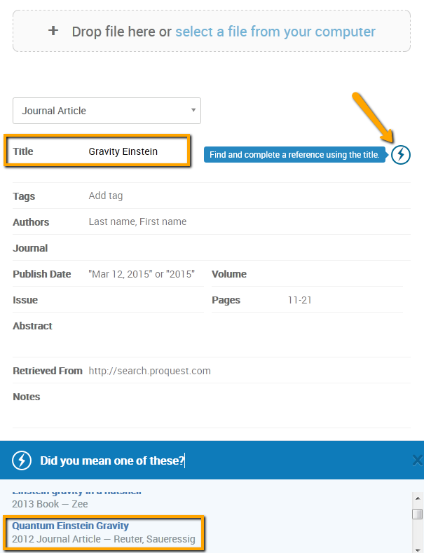 Overview of form options in Create new Reference page