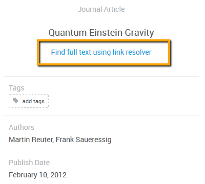 Journal Article view in new RefWorks after completing the import process. 