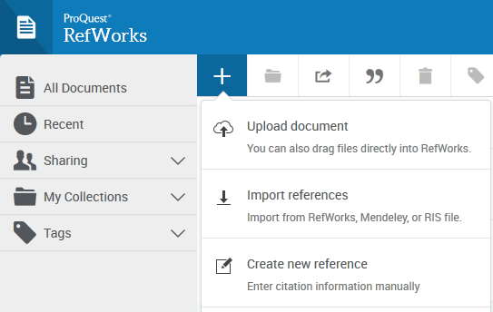 Options to add a document to RefWorks