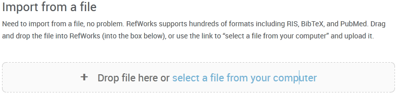 RefWorks "Import from a file" screen. 